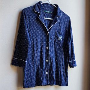 Lauren Ralph Lauren Navy/White Polka Dot Pajama Button Down Shirt Size XS